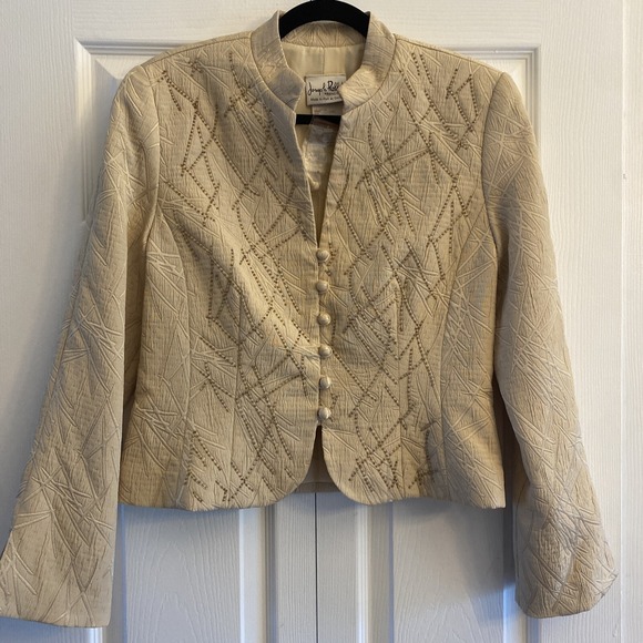 Joseph Ribkoff Jackets & Blazers - Joseph Ribkoff Womens 8 Trends Beaded Tan Blazer Jacket Old Money Derby Regal
